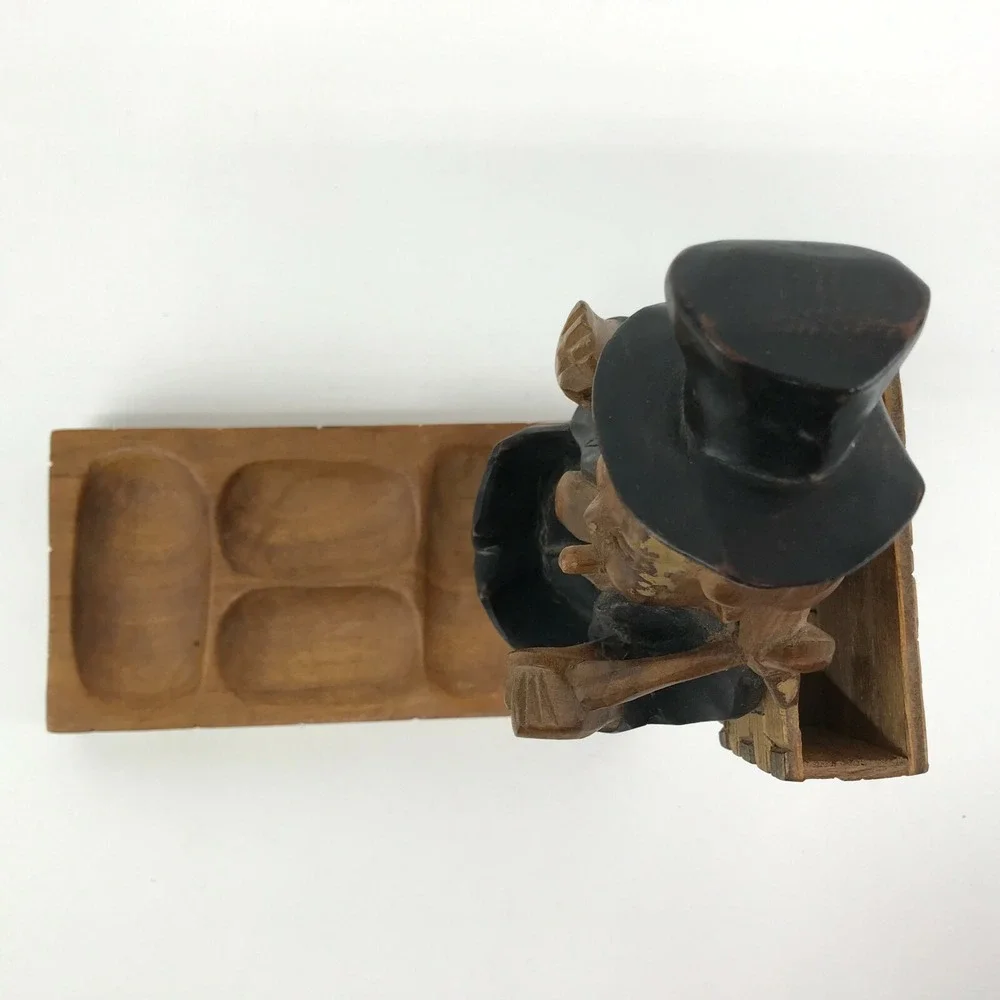 Vintage Wooden Hobo Folk Art Mens Caddy Vanity Tray Dresser Organizer